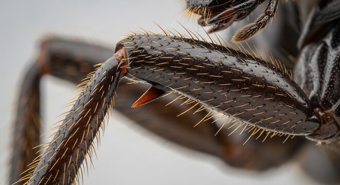 Extreme Macro Close-up of an Insects Hairy Leg and Thorax.