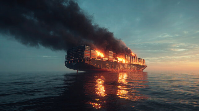 Oil tanker burning in Strait of Hormuz amid geopolitical conflict