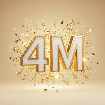 Four Million number with confetti in golden warm lighting for social media celebration.