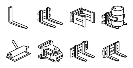 Forklift attachments set pallet clamp barrel grabber forks lifting equipment © GoDesigner