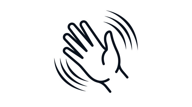 Minimalist Outline Hand Waving Gesture for Greeting or Farewell, on Isolated White Background.