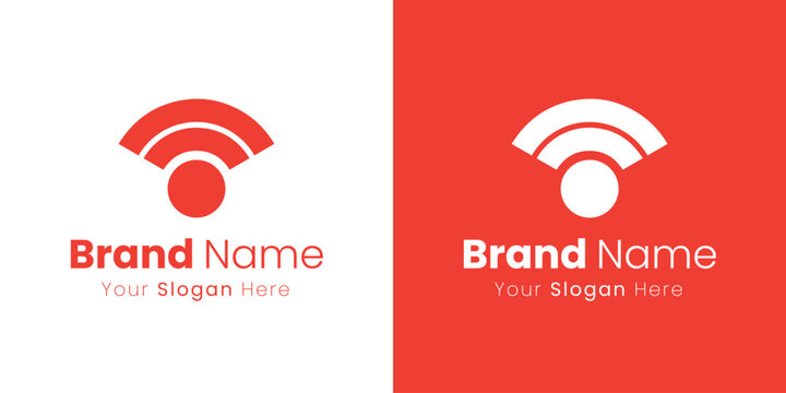 A vibrant red abstract WiFi signal symbol logo. brand identity logo design