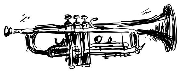 Musical trumpet instrument for jazz or military fanfare sketch style © AdrianGebert