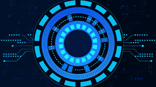 Abstract blue circular design with technological circuit board elements