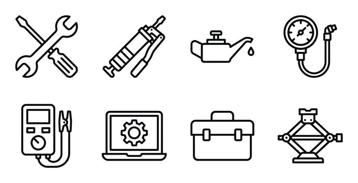 Professional car diagnostic and repair tools collection featuring electrical and mechanical equipment