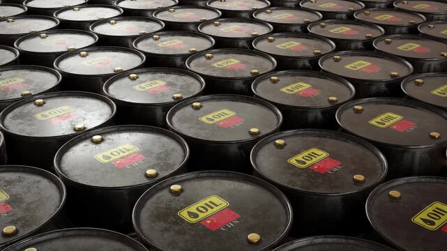 Oil Barrels with China Flag &ndash; Energy Consumption and Global Oil Market Concept