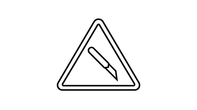 Triangular Warning Sign Depicting a Sharp Object or Knife, Indicating Cut Hazard on an Isolated White Background.