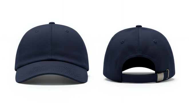 A crystal clear photo of navy blue baseball cap mockup front and back views white background design template hat mockup mockup cap hat template fashion clothing baseball front sport isolated blank