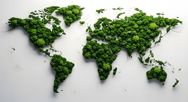 Green tree map on white background