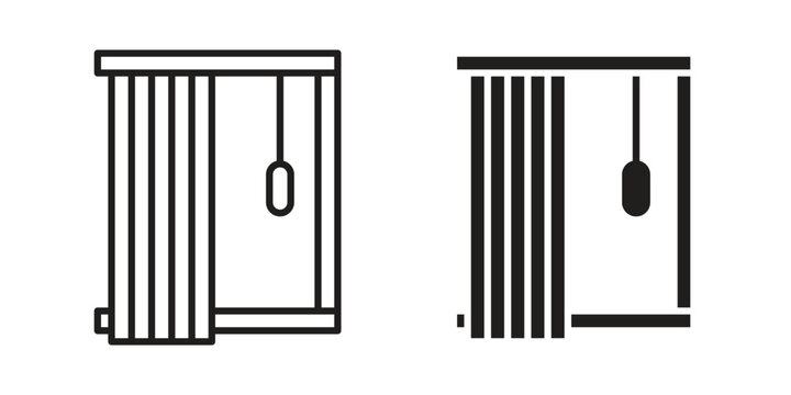 Blinds open icons vector silhouette set. thin line icon pack.