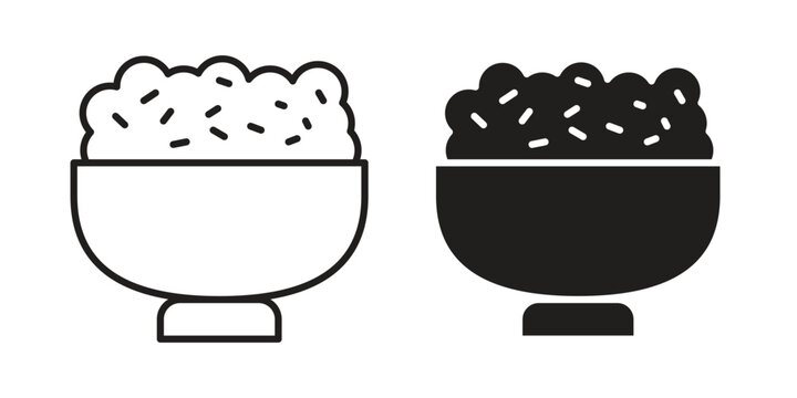 Bowl rice icons vector silhouette set. thin line icon pack.