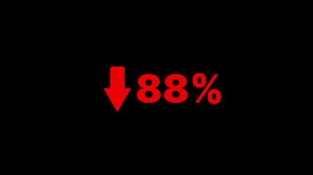 88 percent decline sign animation on the black background. The arrow on is pointing down. Stock market crash, bear market, inflation.Economic collapse, collapse of stocks.