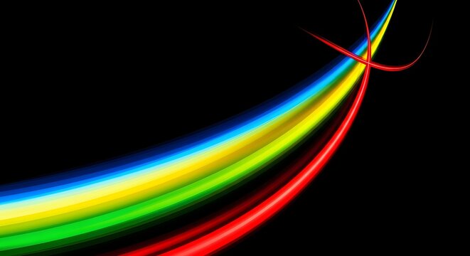 Vibrant rainbow colored light streaks against a dark background