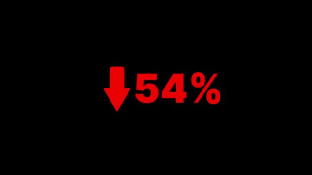 54 percent decline sign animation. The arrow on is pointing down. Stock market crash, bear market, inflation.Economic collapse, collapse of stocks.