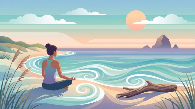 Baddha Padmasana yoga pose for mindfulness on a serene beach sunset