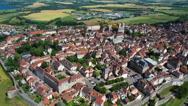 A panorama aerial view of the City Langres in France. On a sunny afternoon in summer beside the old town.