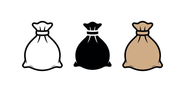 Three drawstring bags in white black and beige white bag black bag beige bag in white background