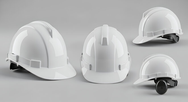Blank safety helmet mockup white hard hats displayed from multiple angles symbolizing safety in construction environments hat mockup mockup cap hat template fashion clothing baseball front sport isola