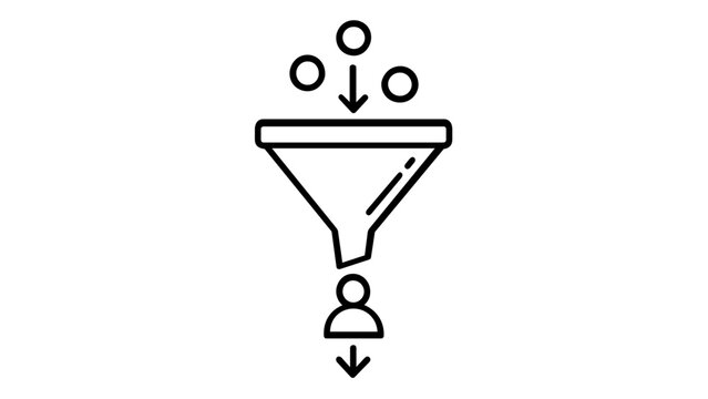 Sales funnel vector icon illustration showing lead conversion process with prospects being filtered into a customer. Minimalist flat design for business marketing and sales strategy concepts.