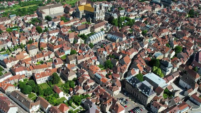 A panorama aerial view of the City Langres in France. On a sunny afternoon in summer beside the old town.