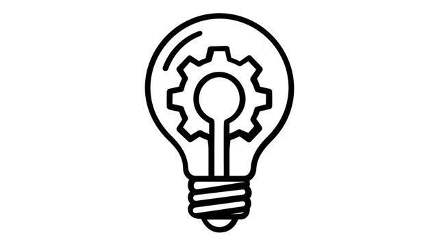 Innovative Engineering Solution Vector Icon Illustration: A Minimalist Light Bulb with a Gear Inside Representing Creative Thinking, Technical Development, and Industrial Problem Solving.