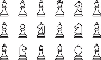 Black and white chess pieces icons set, vector illustration, 20 different chess symbols © Sakiv