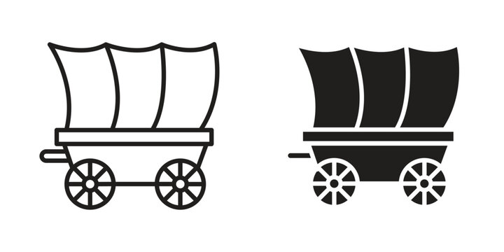 Covered wagon icons Black symbol on transparent background. EPS10