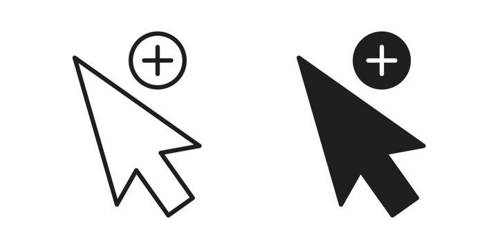 Cursor plus icons vector silhouette set. thin line icon pack.
