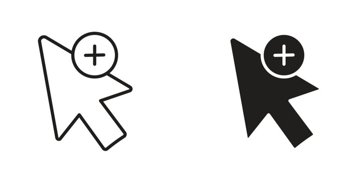 Cursor plus icons Black symbol on transparent background. EPS10