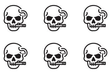 Obraz premium Collection of Smoking Skull Icons with Cigars and Wavy Smoke