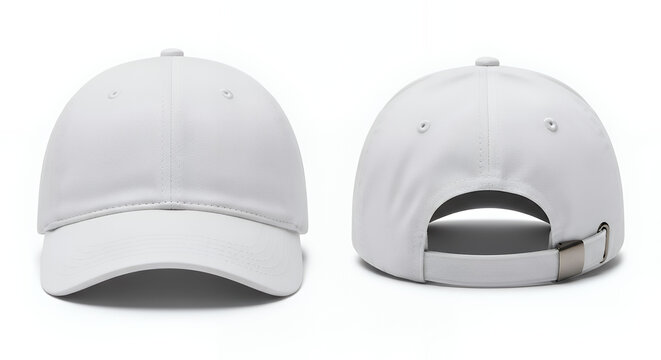 White baseball cap mockup showing front and back views blank dad hat template isolated on a white background for design presentation hat mockup mockup cap hat template fashion clothing baseball front 