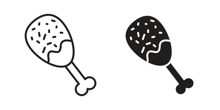 Drumstick bite icons vector silhouette set. thin line icon pack.