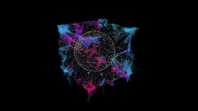 Abstract background digital virtual data sphere in algorithm box. Futuristic big data analysis visualization.  Cryptocurrency data. AI concept. Big Data.