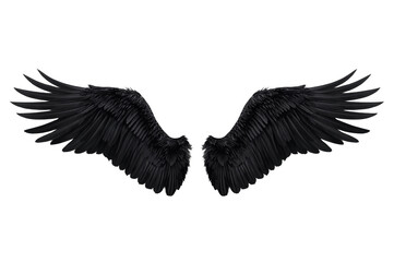 Naklejka premium Black feathered wings spreading on transparent background