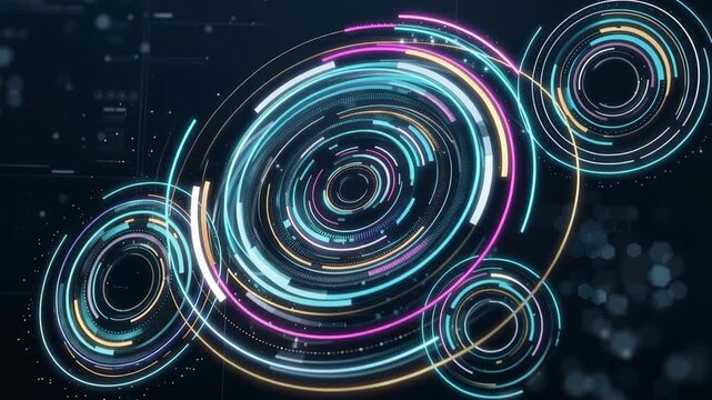Abstract Circle Data Visualization Dynamic layers of colorful, interconnected circles pulse with information.