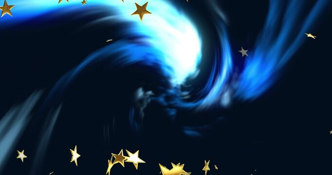 Vertical video: Blue vortex forming and rotating, golden stars entering edges, creating tech scene