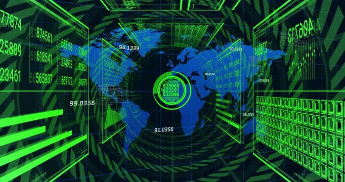 Central HUD, world map pulsing in cyber ops tunnel, timeline advancing and panels updating for ops