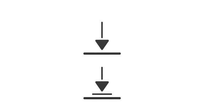 Downward arrow indicator signifying descent or reduction with line symbol representing pressure point and indication of impact or contact with ground below.