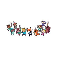 Fototapeta premium A group of cartoon characters with different colors and poses