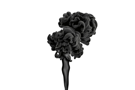 Black ink exploding in water creating smoke cloud