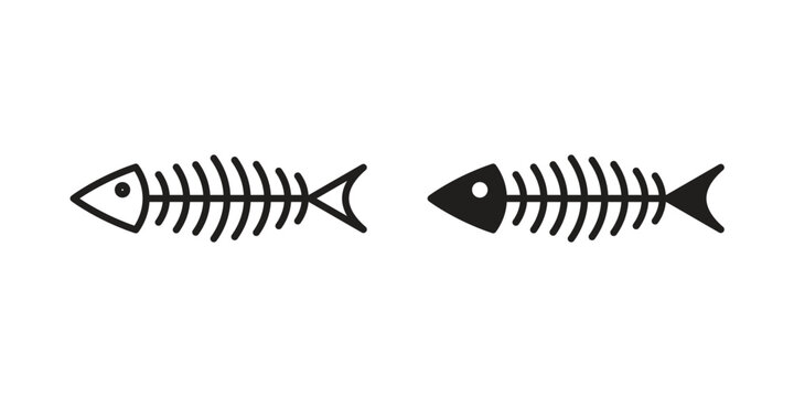 Fish bones icons vector silhouette set. thin line icon pack.