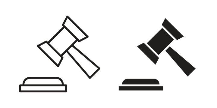 Gavel icons vector silhouette set. thin line icon pack.