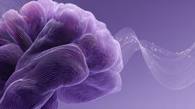 Abstract visualization depicts a convoluted organic structure interacting with flowing energy waves