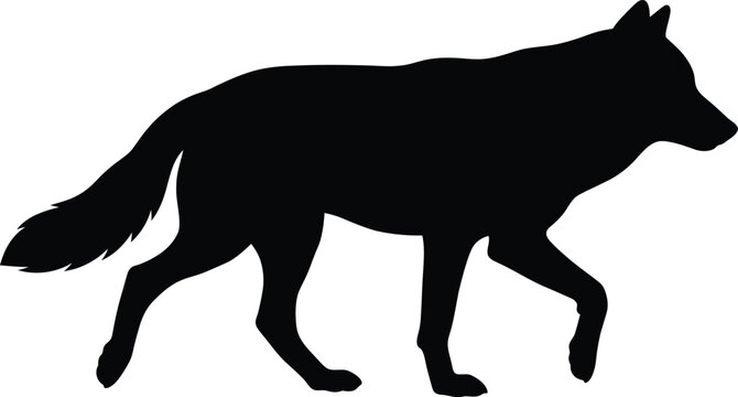Black silhouette of a wolf walking to the right side