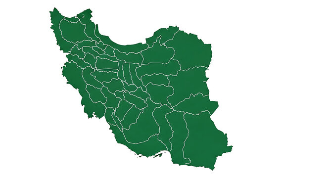 Green map of iran with province borders on transparent background