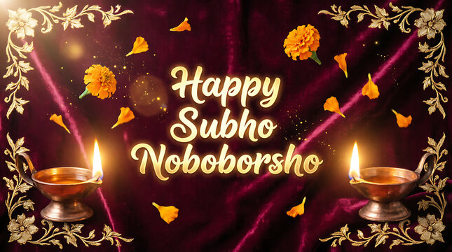 Subho Noboborsho celebration with diya lamps and marigolds