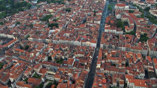 A panorama aerial view of the City Riom in France. On a cloudy morning  in summer beside the old town.