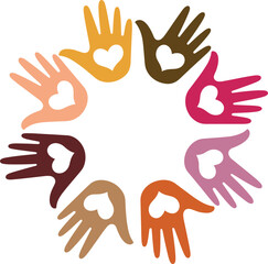 Fototapeta premium Diverse hands forming circle with heart shapes symbolizing unity love inclusion and community support perfect for social and charity designs