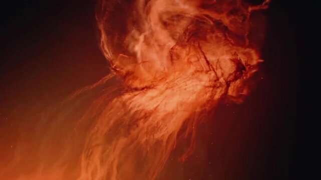 Fiery abstract art in a dramatic 3d animation, a swirling vortex of orange and red hues, evoking powerful emotions and a sense of cosmic energy, mesmerizing 3d video