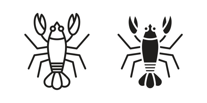 Lobster icons vector silhouette set. thin line icon pack.